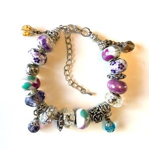 Hand Made Bead Bracelet - Silver/Purple